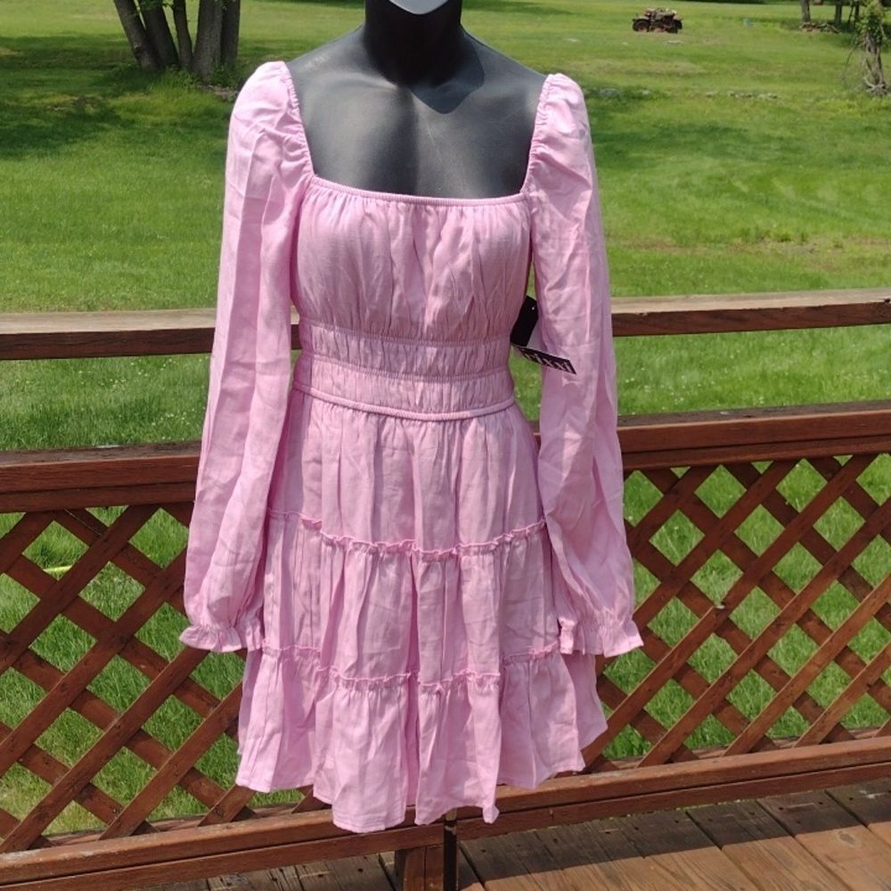 Trixxi Tiered Fit and Flare Pink Long Sleeve Dress Size Small